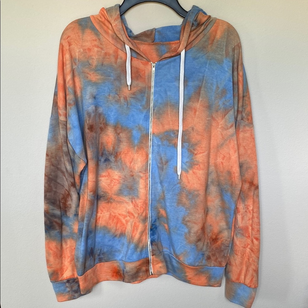 Blue and Orange Tie Dye Zippered Hoodie